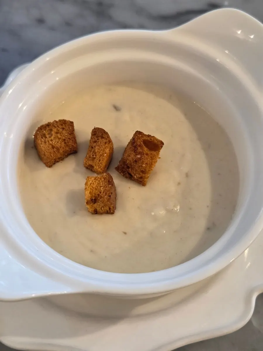 The first dish served, mushroom cream soup