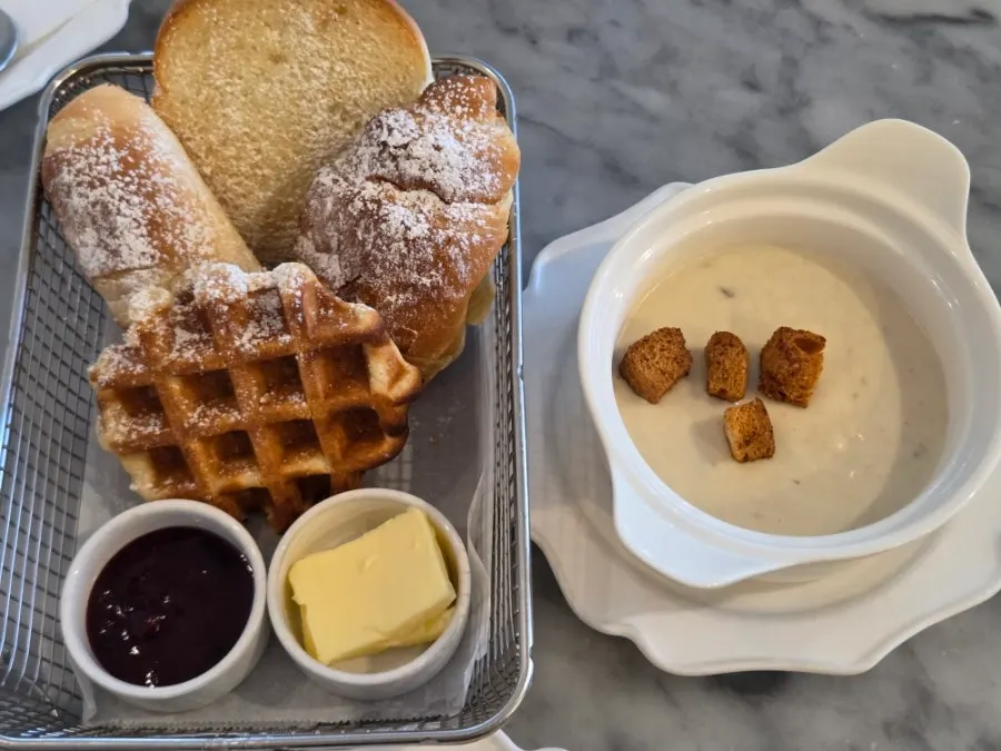 Crispy toasted white bread and waffle