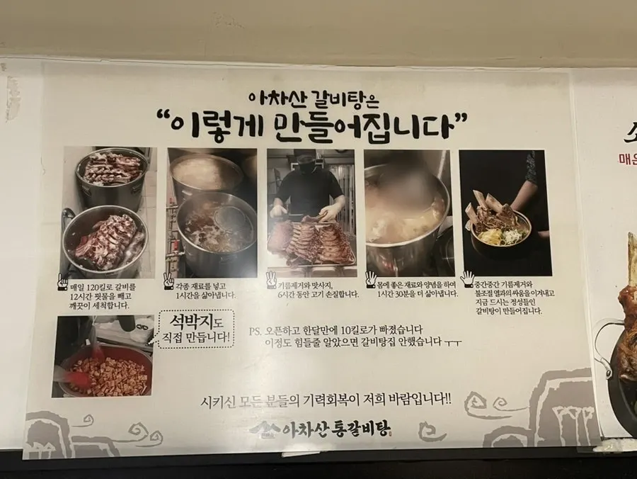 Wall sign explaining the galbitang cooking process