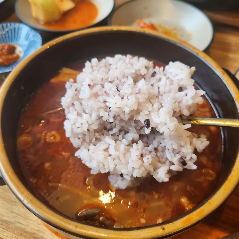 Spicy galbitang broth with glass noodles