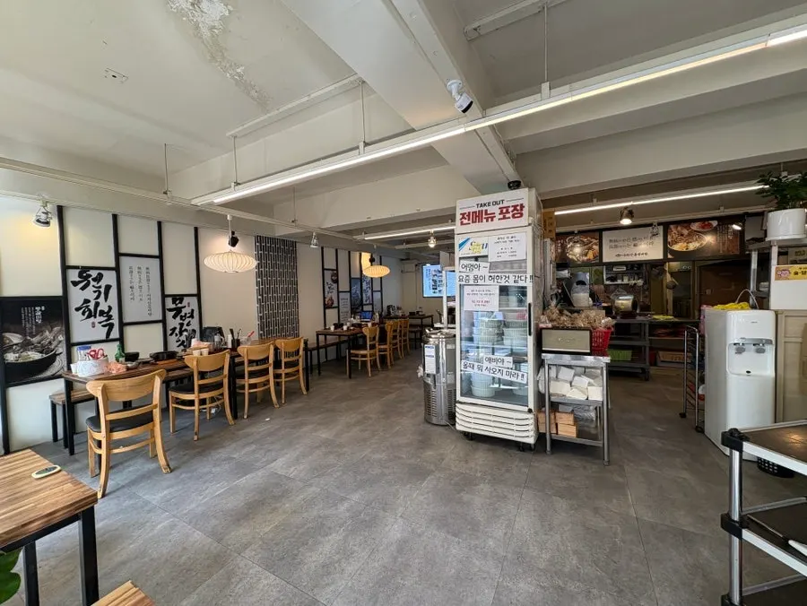 Seating with two tables pushed together