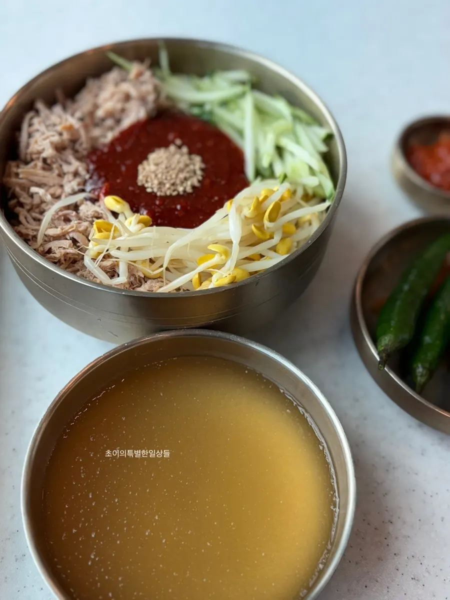 A bowl of extra-large dongchimi bibim noodles