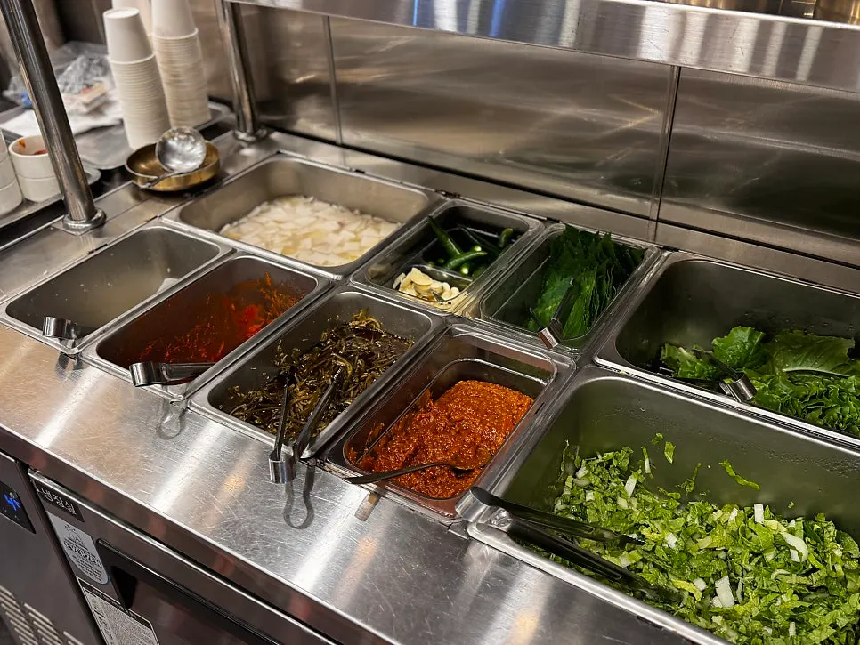 Self-serve bar for extra banchan and lettuce