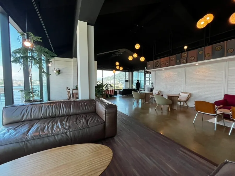 Quiet second-floor seating during the late lunch hour