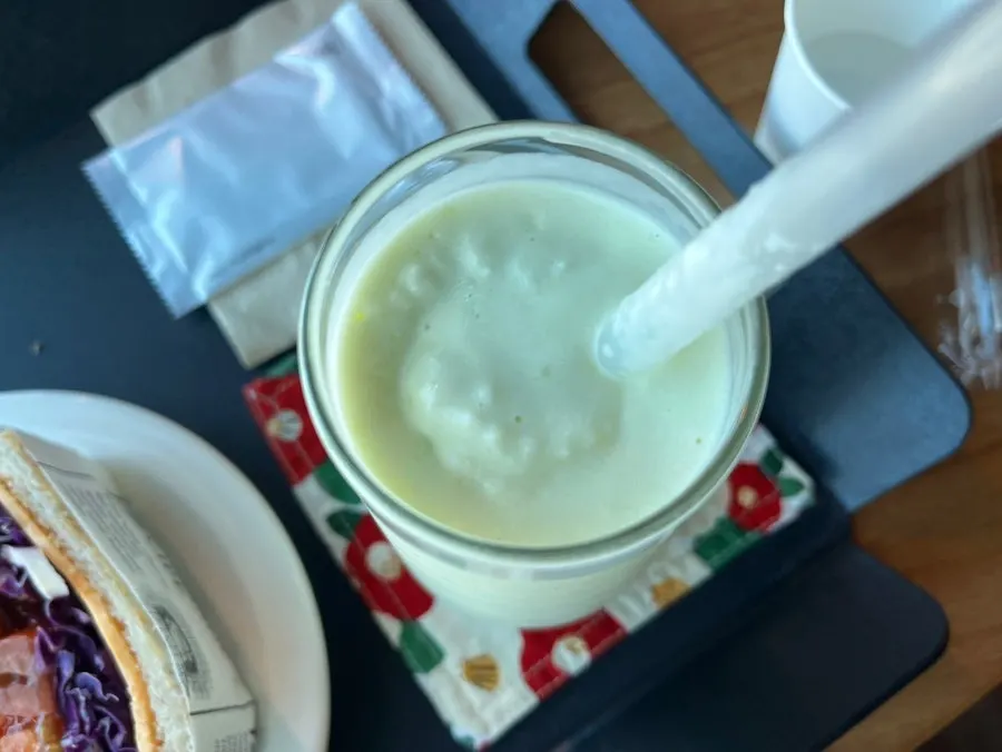 Close-up of the smooth-textured avocado smoothie