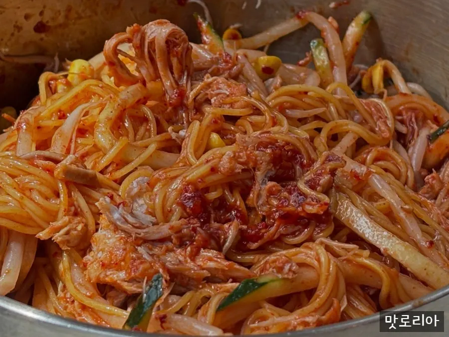 Bibim noodles with broth added to taste