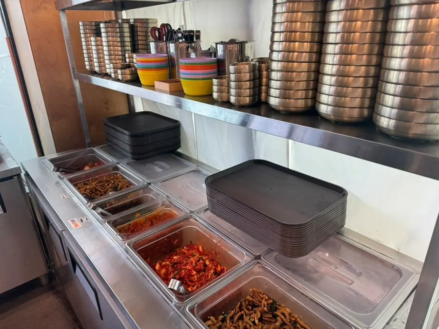Self-serve bar with radish jangajji and kimchi