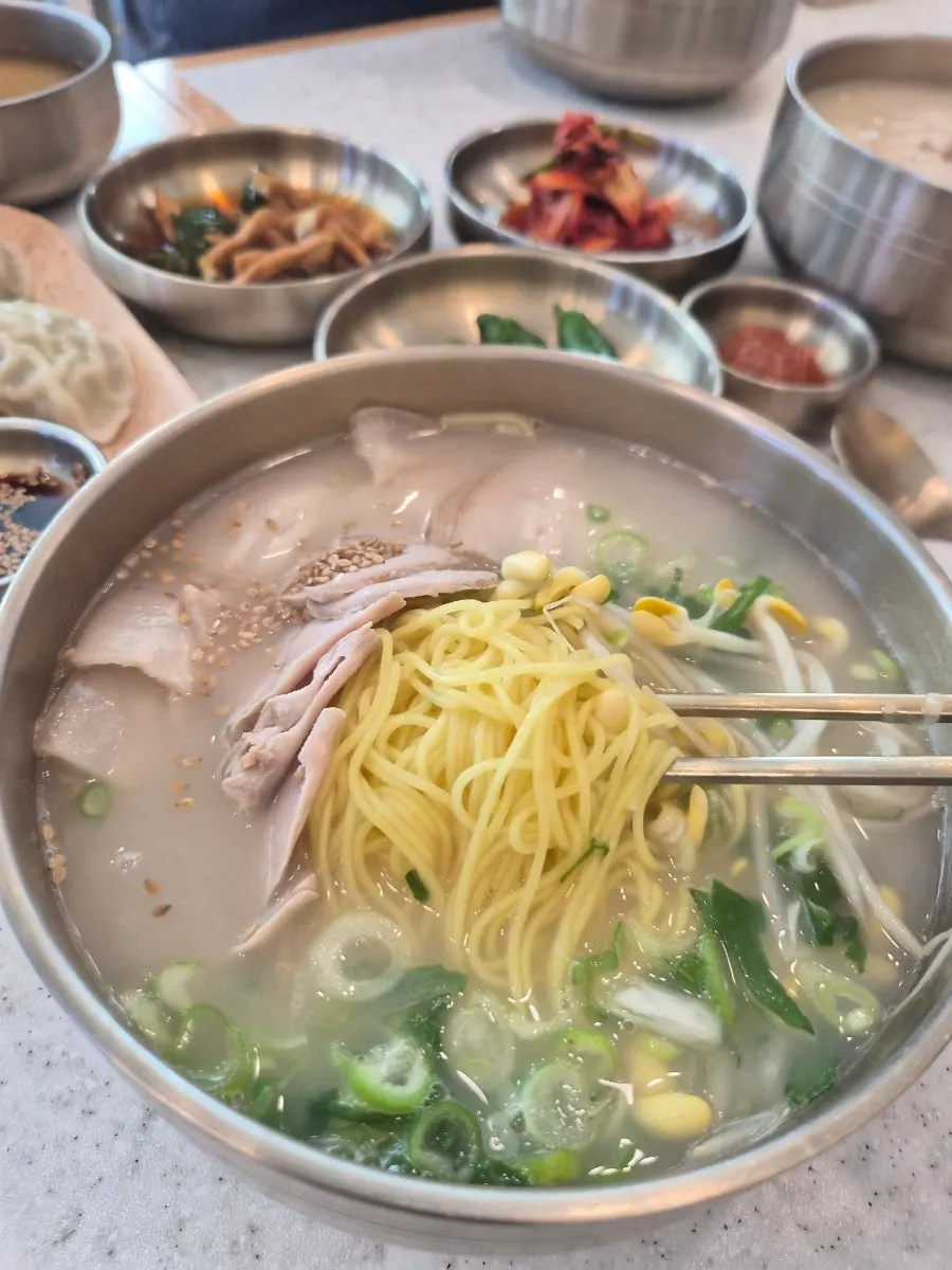 깔끔하게 담긴 한담국수 고기국수