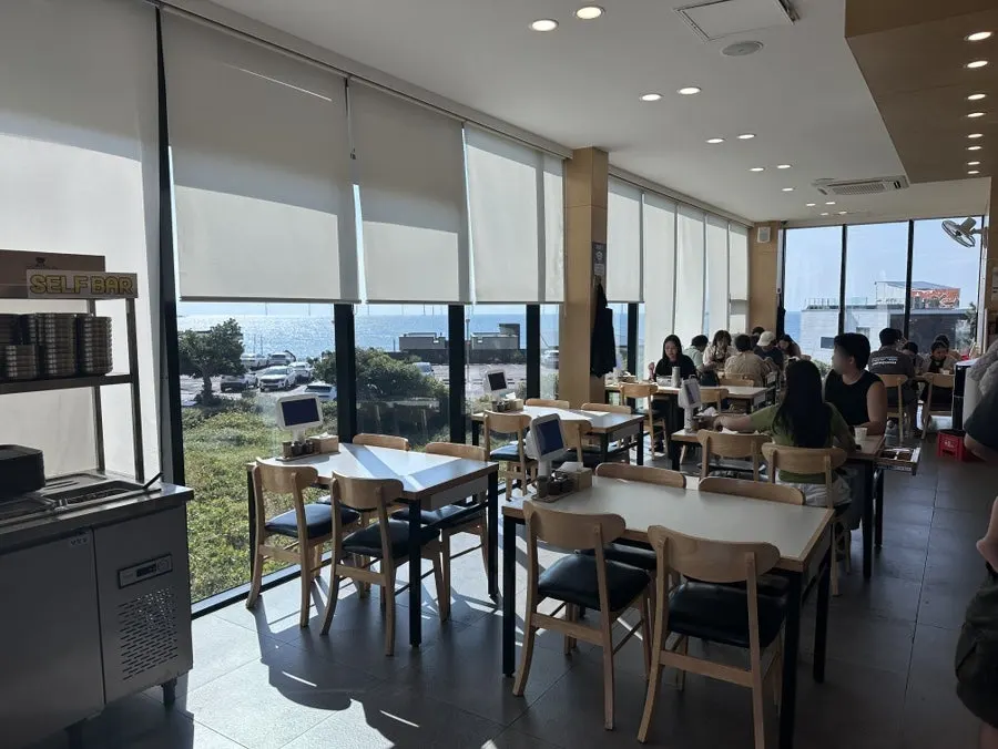 Interior seating at Handam Guksu during a late lunch