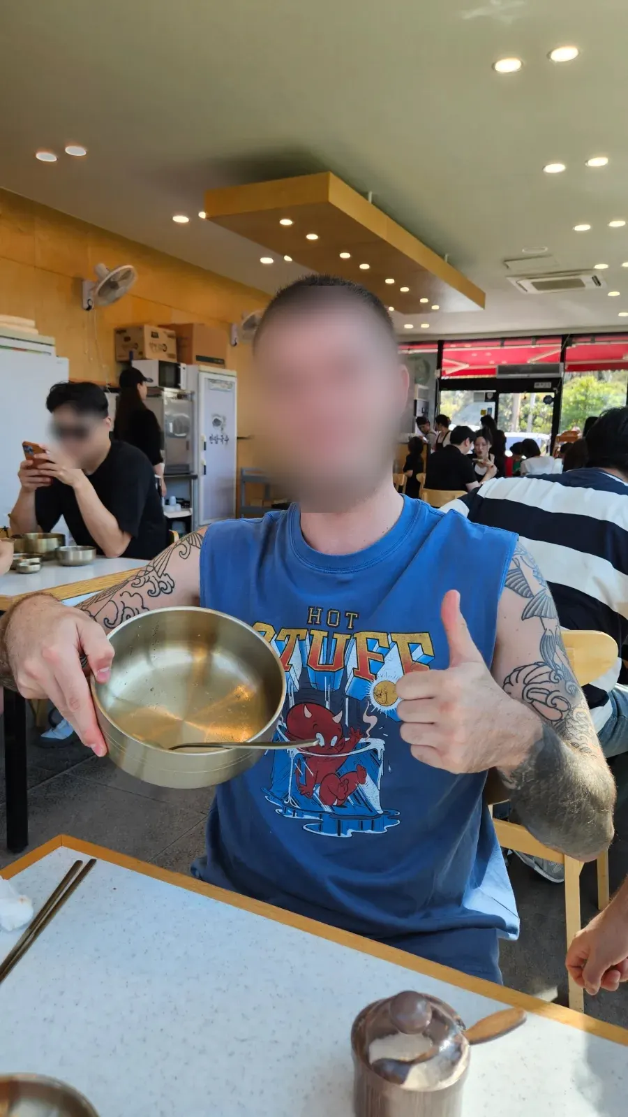 Brass bowl emptied down to the last drop of broth