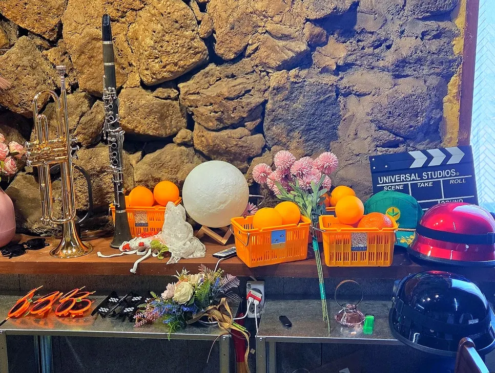 Studio with a camera for shooting and props