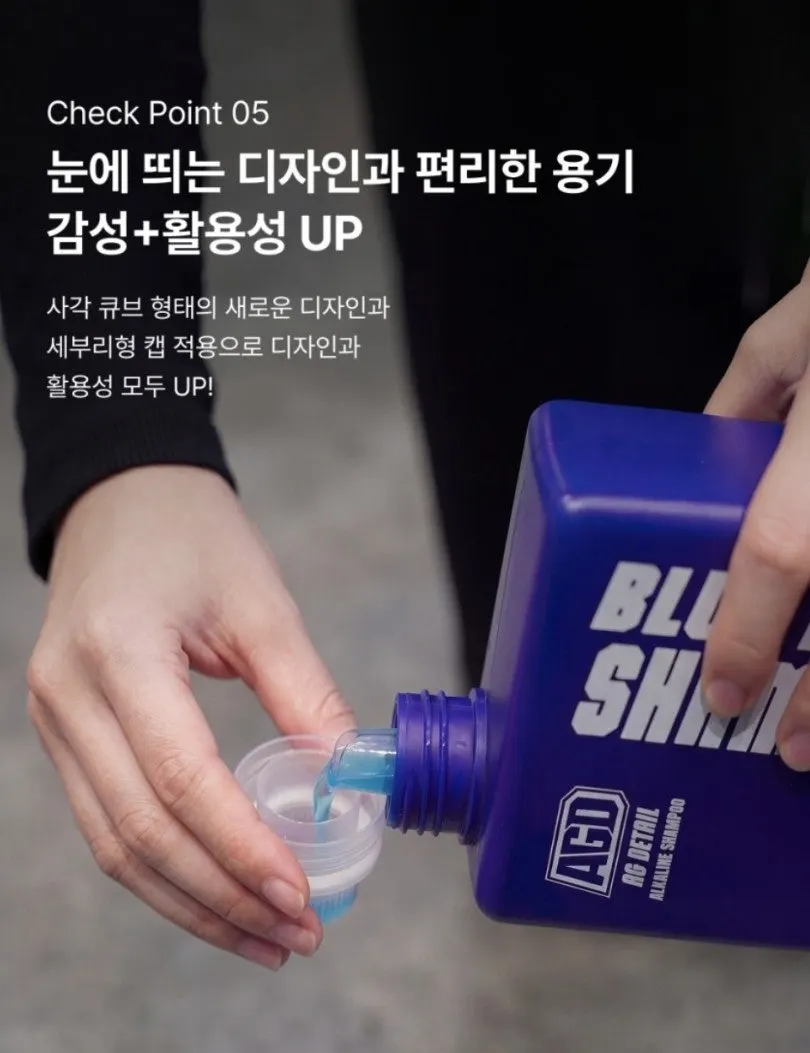 Blue Edge Shampoo emphasizing cleaning power and lubrication
