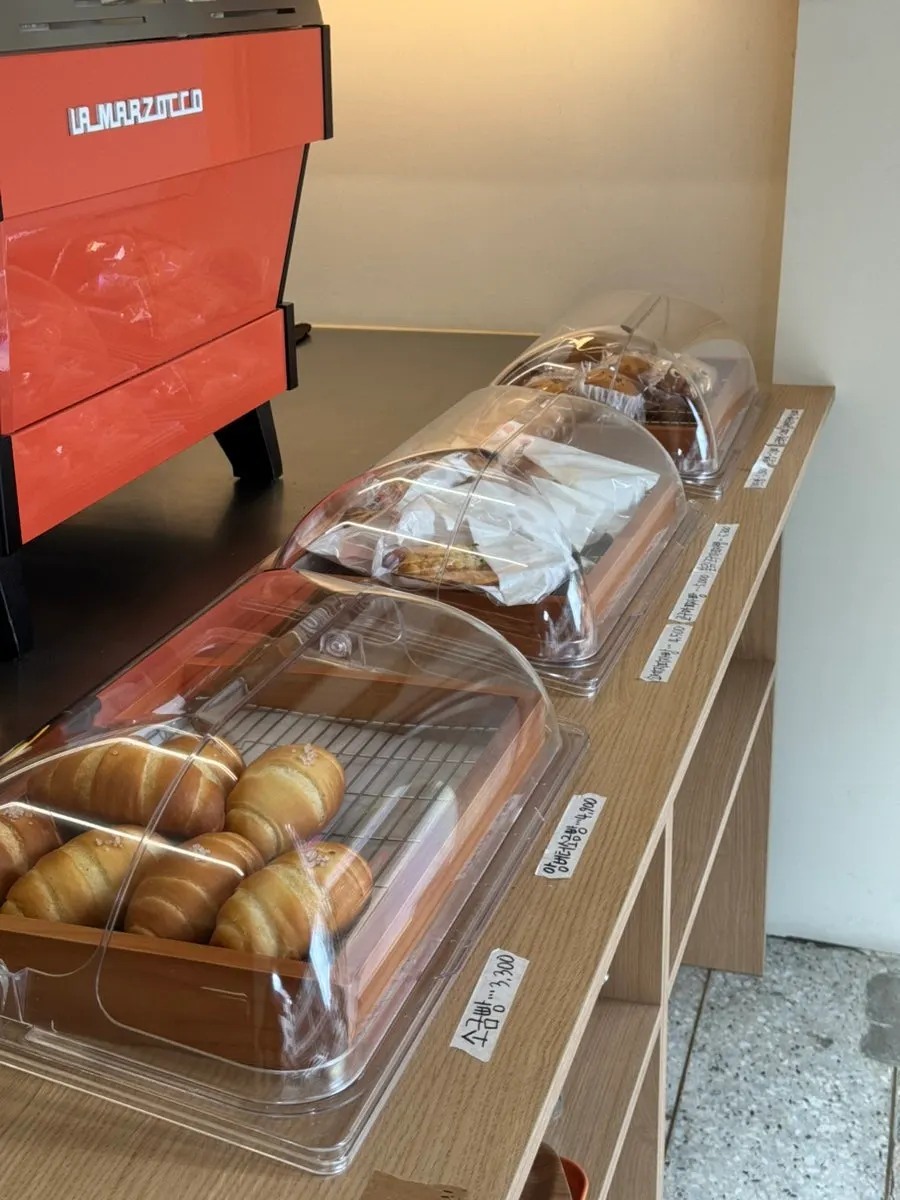 Bakery display case with a variety of breads