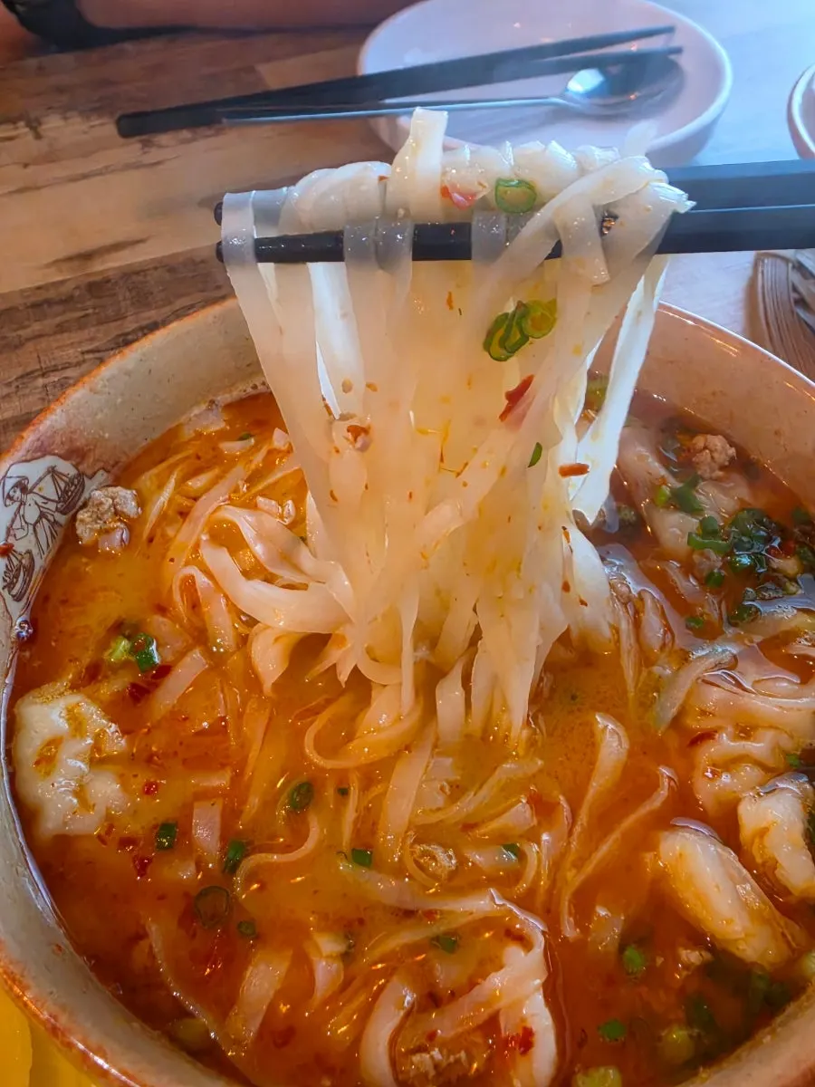 A generously filled bowl of Madam Hao's tom yum pho