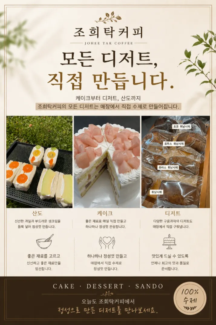 과일이 올라간 조희탁커피 수제 케이크