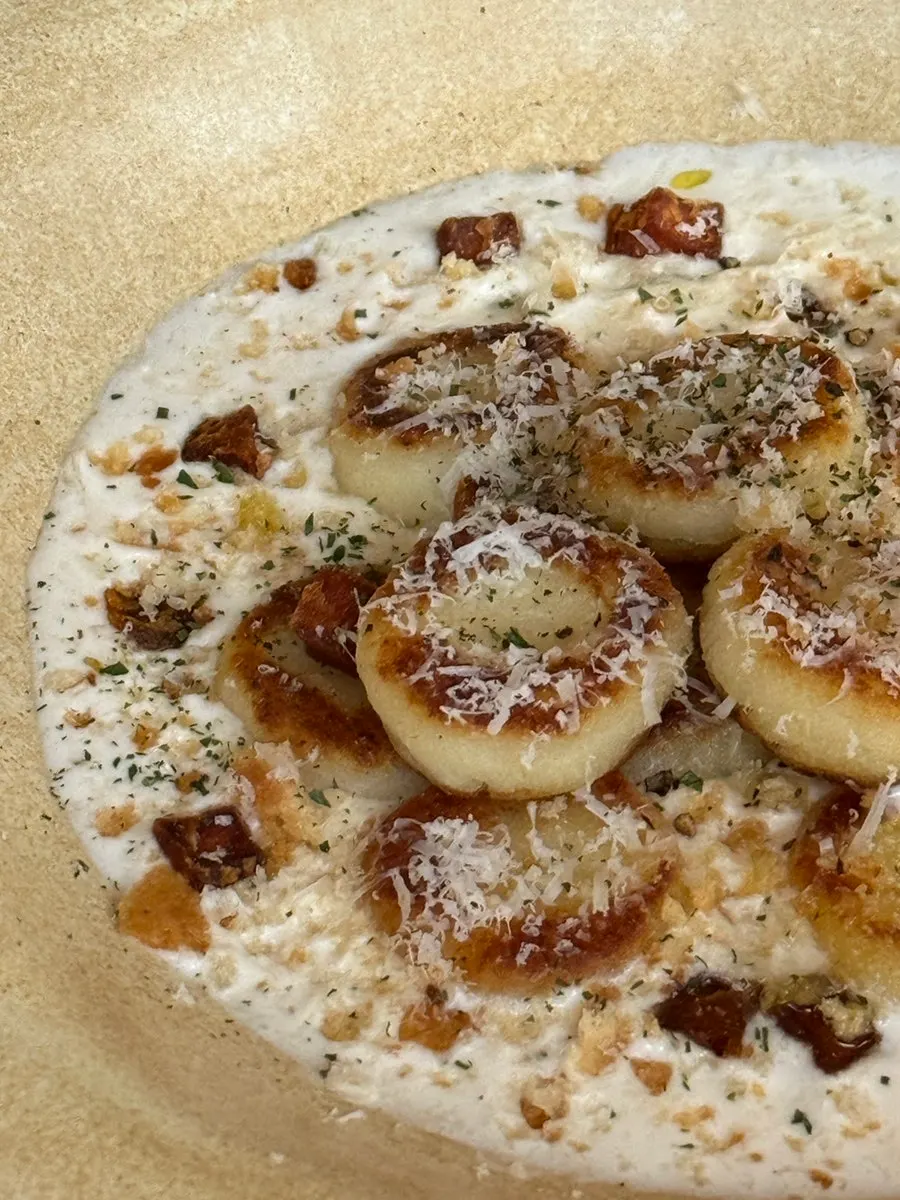Close-up of the creamy potato gnocchi