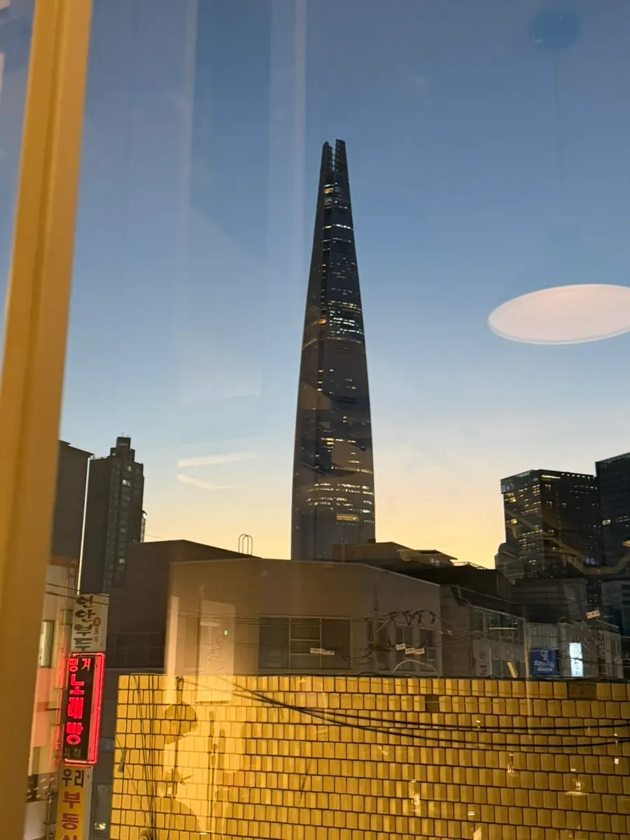 Night view of Lotte Tower from the window seat