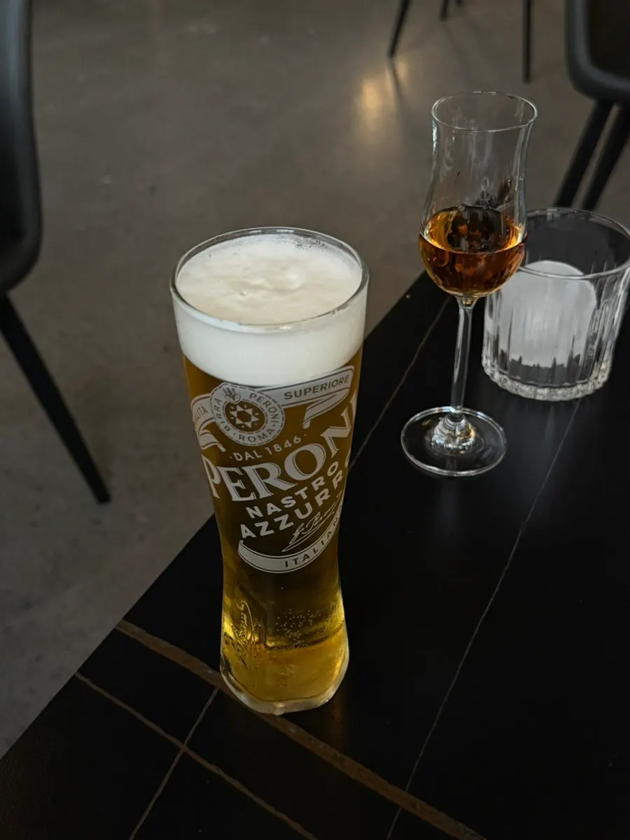 Beer and whiskey on the table