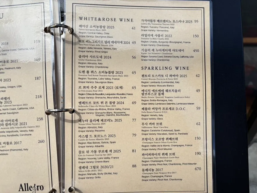 Menú de bebidas y licores