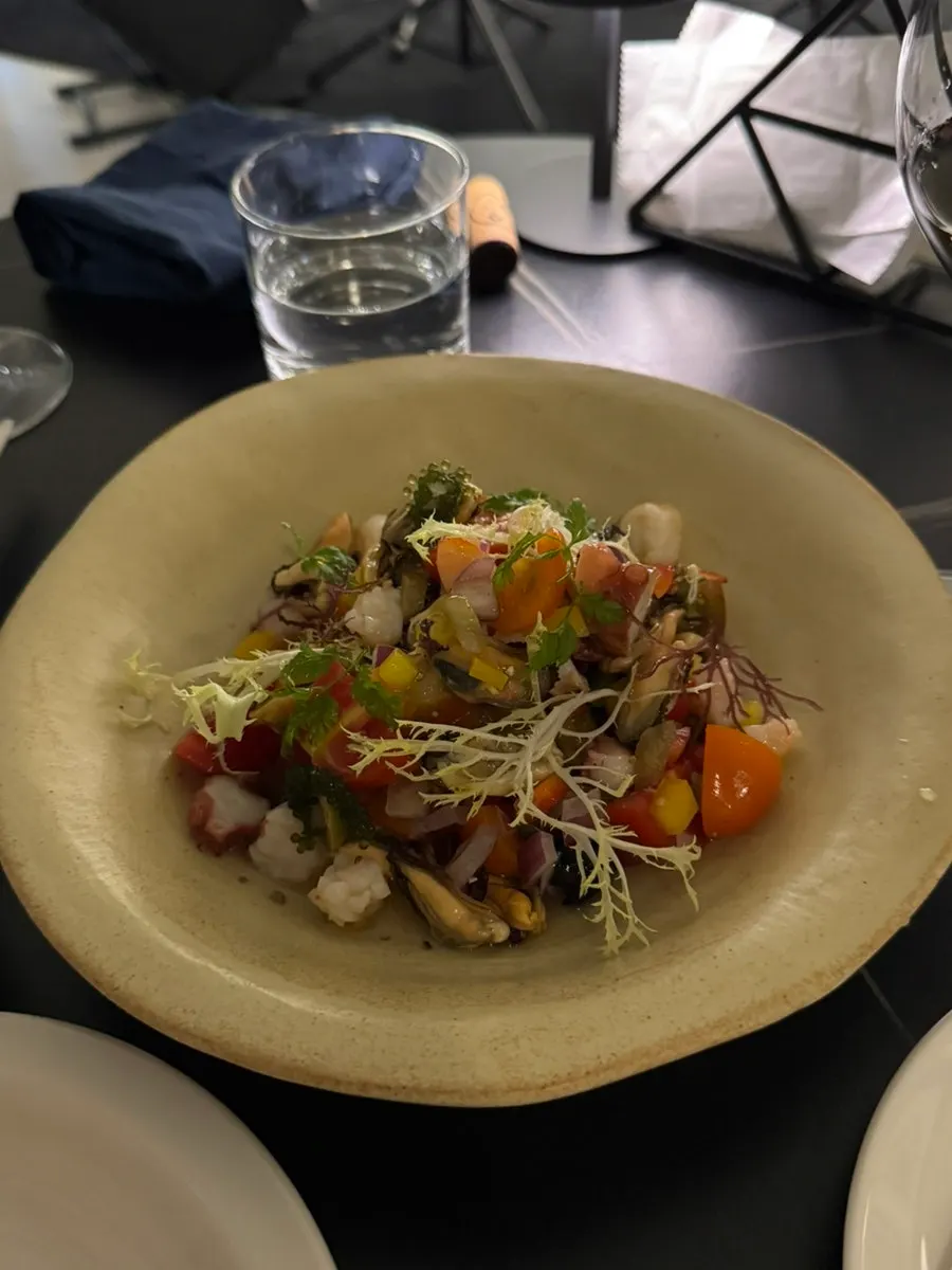 Seafood salad with shrimp, mussels, and octopus
