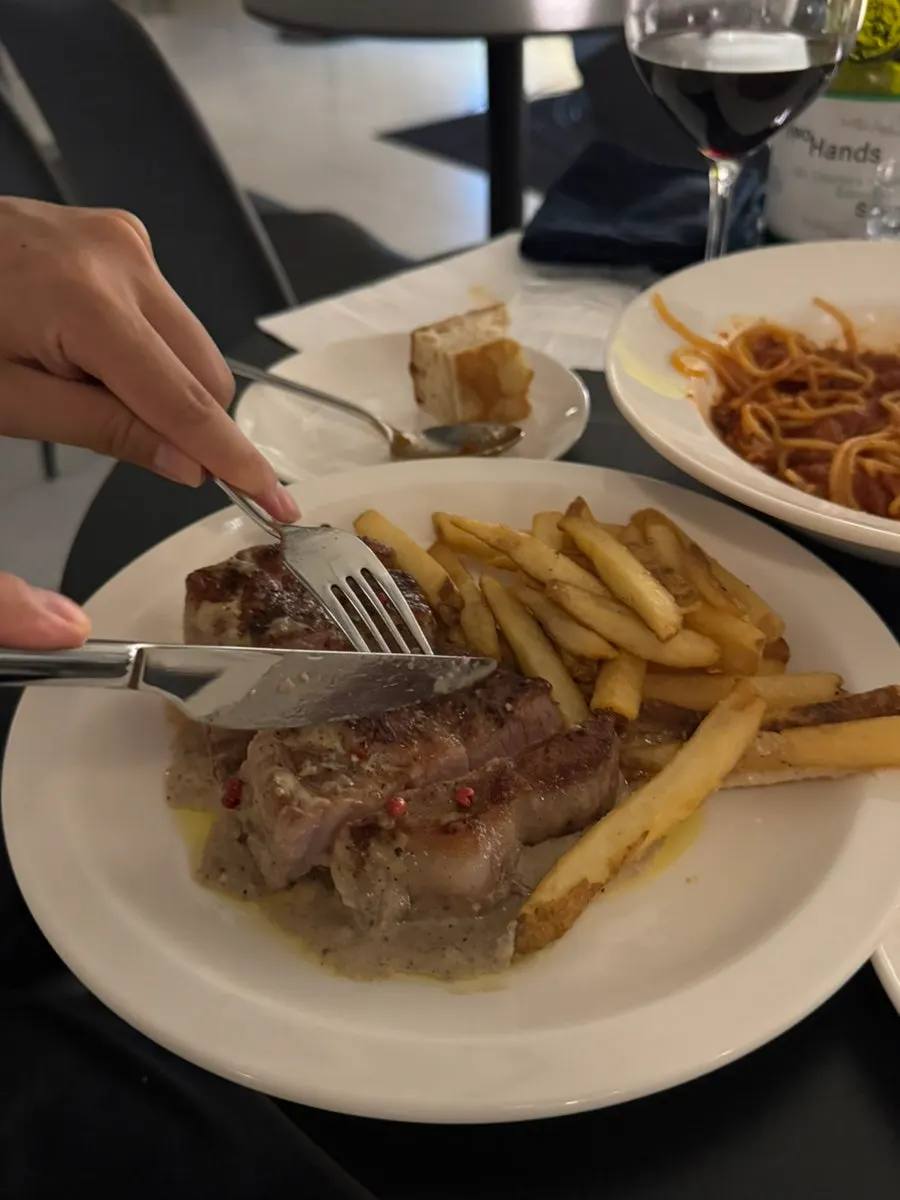 Eating at the table between performance sets