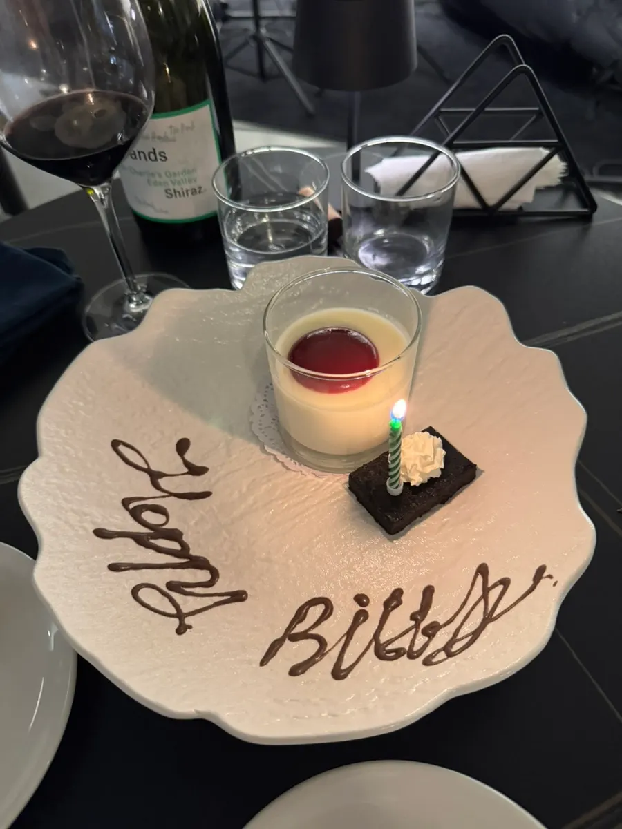 Brownie and milk pudding prepared as a birthday surprise
