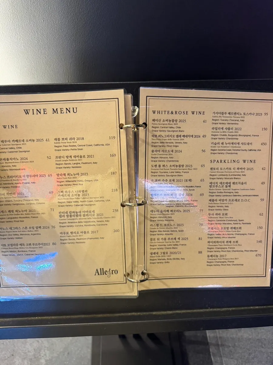 Allegro's menu