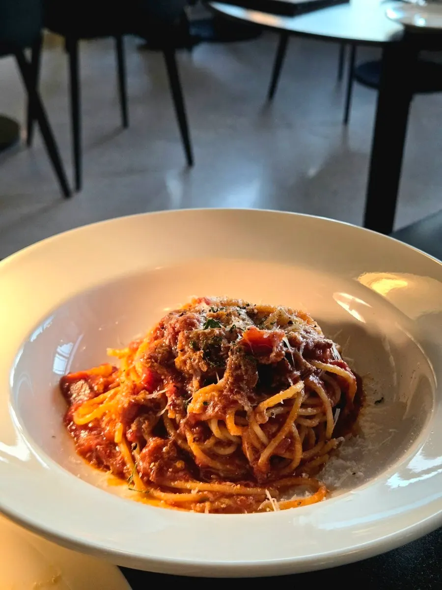 Tomato-based amatriciana pasta