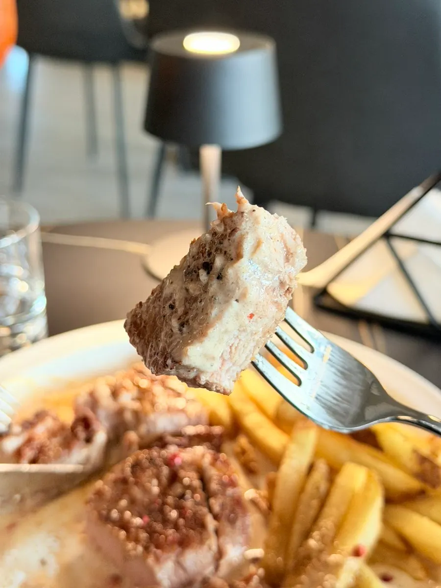 Cross-section of the sliced pork shoulder steak