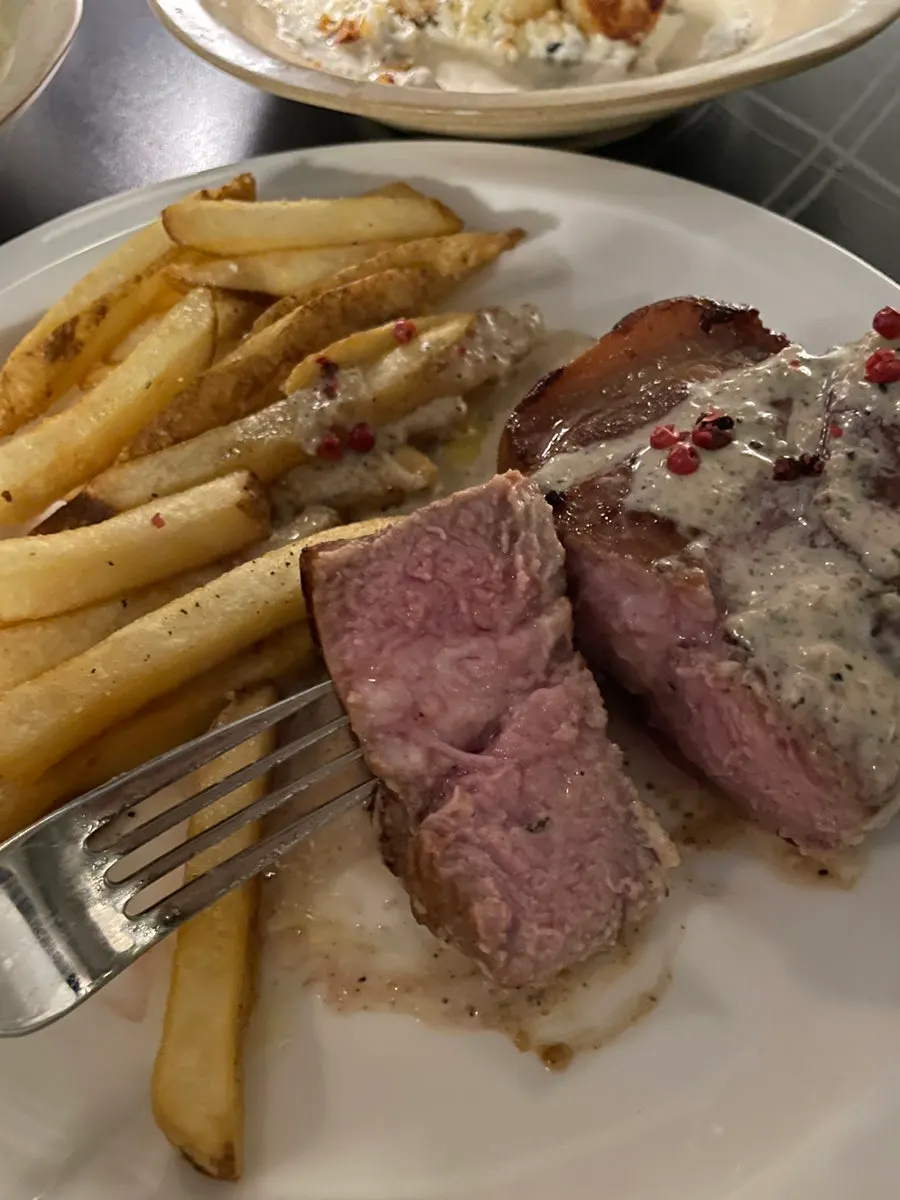 A generous plate of pork neck steak