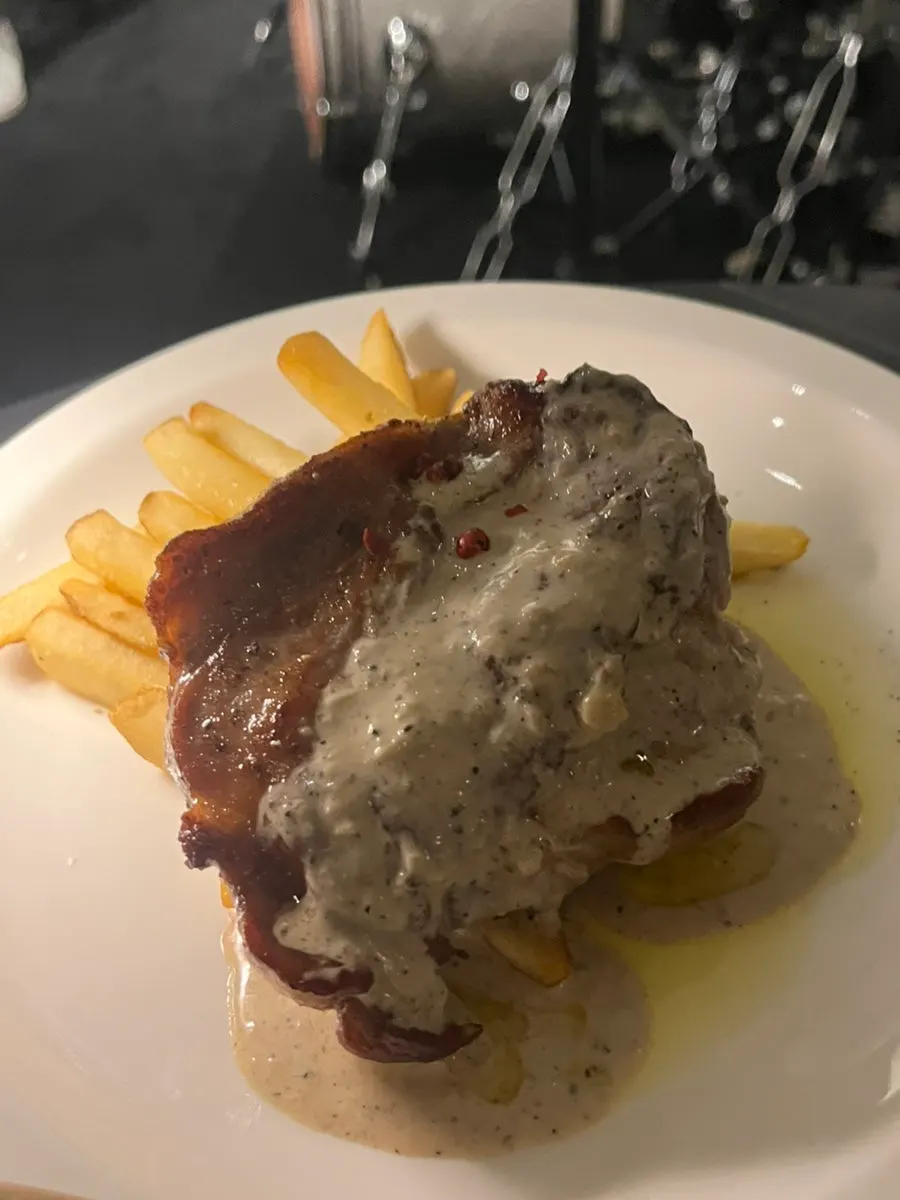 Sous-vide pork steak with creamy sauce