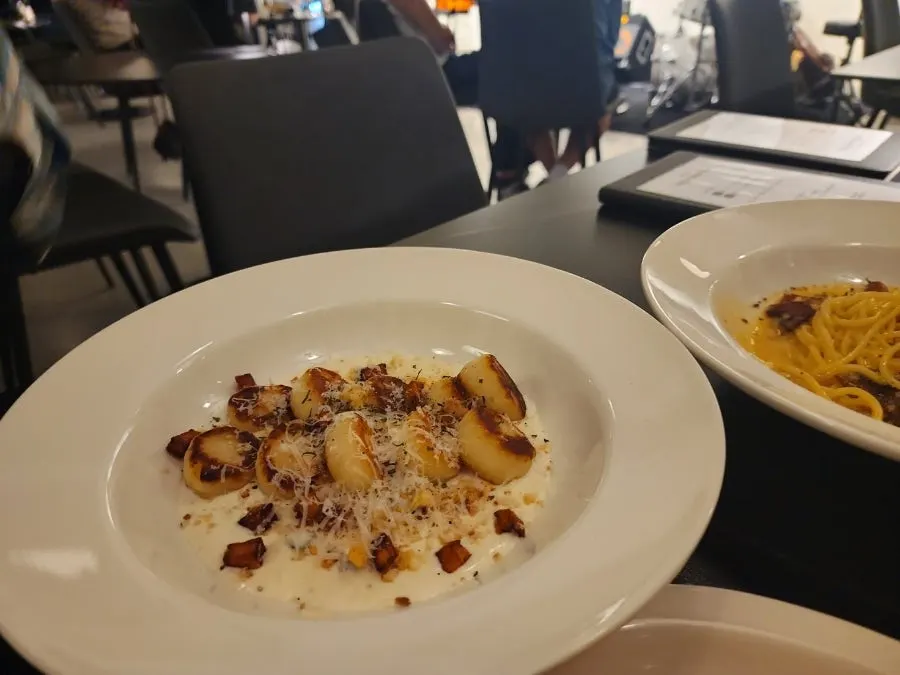 A plate of mushroom cream potato gnocchi