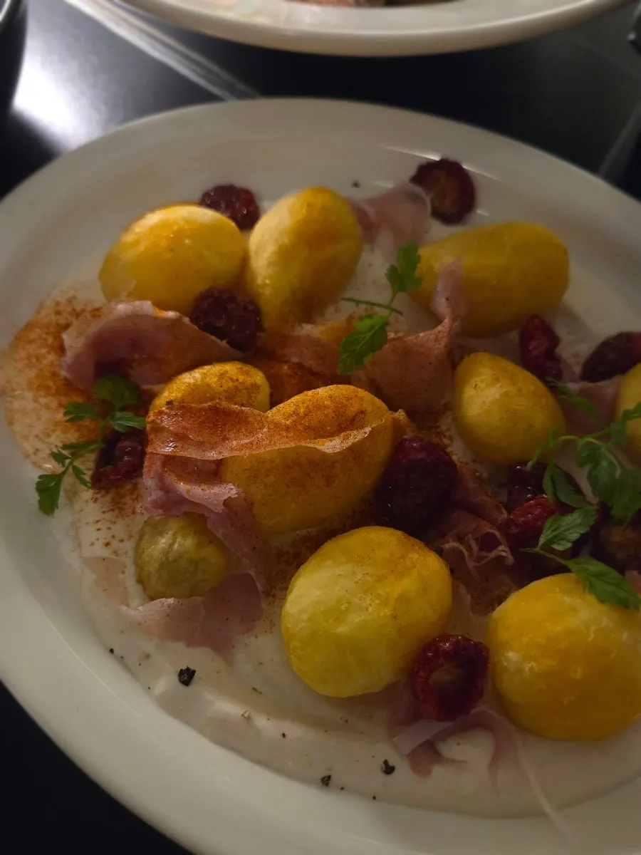 Close-up of the prosciutto potato salad