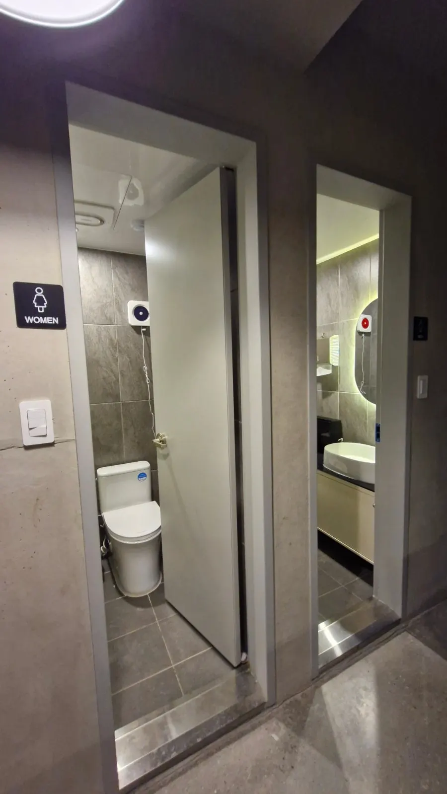 Gender-separated restroom space at Allegro