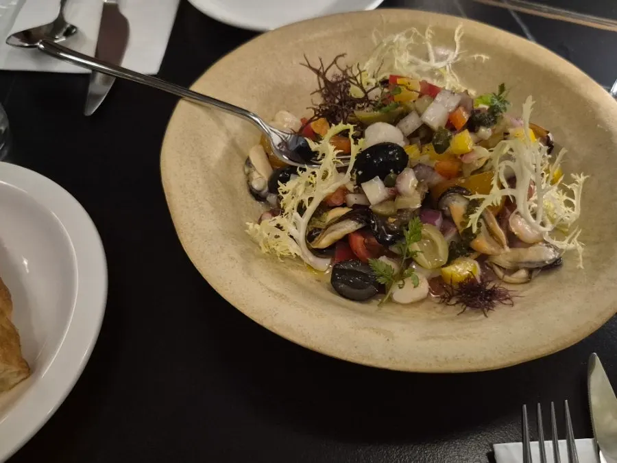 Seafood ceviche salad with octopus, mussels and scallops