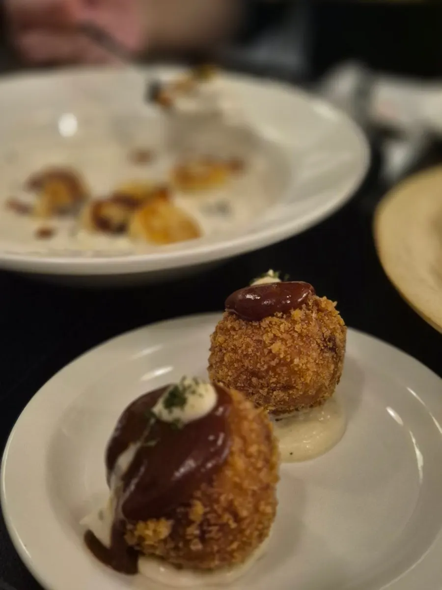 Arancini served with tomato and white sauce