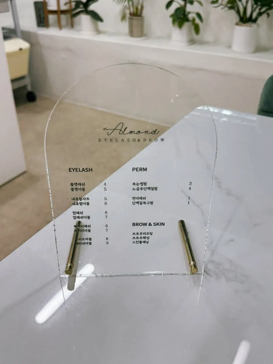 Menu board listing lash extension and lift prices