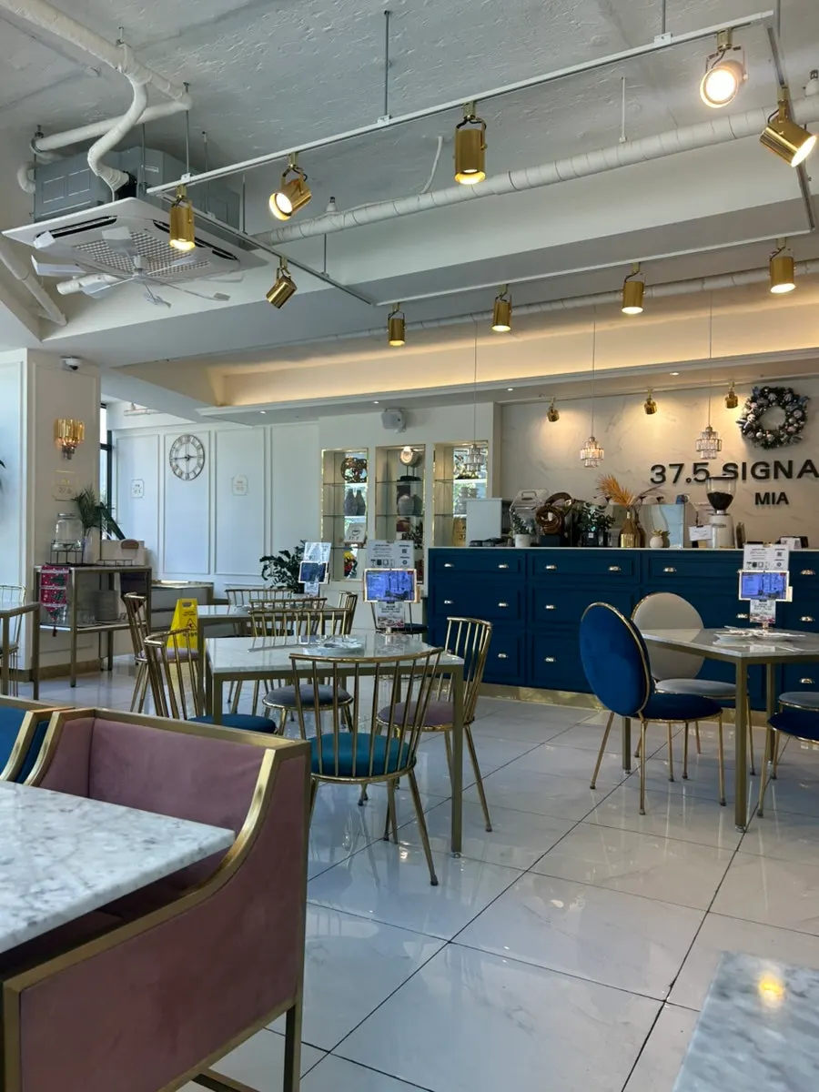 Interior of the brunch restaurant with white-toned decor