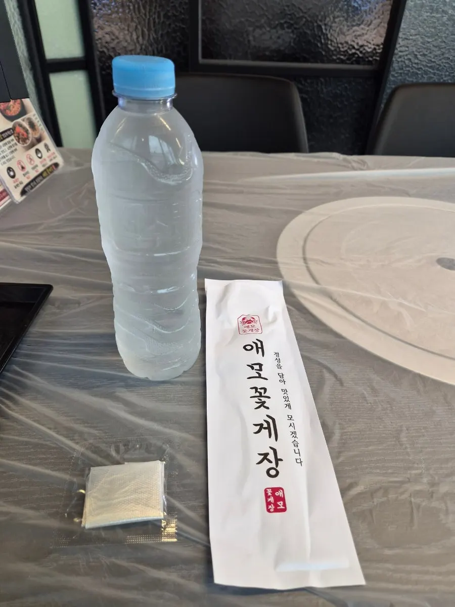 Standard bottled water and plastic gloves provided