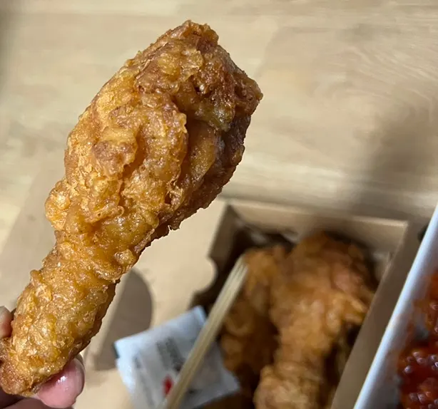 Close-up of sauce-coated dakgangjeong