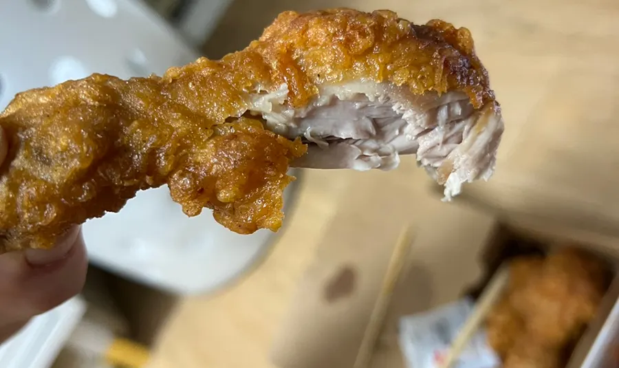 Cross-section of a drumstick showing pale meat