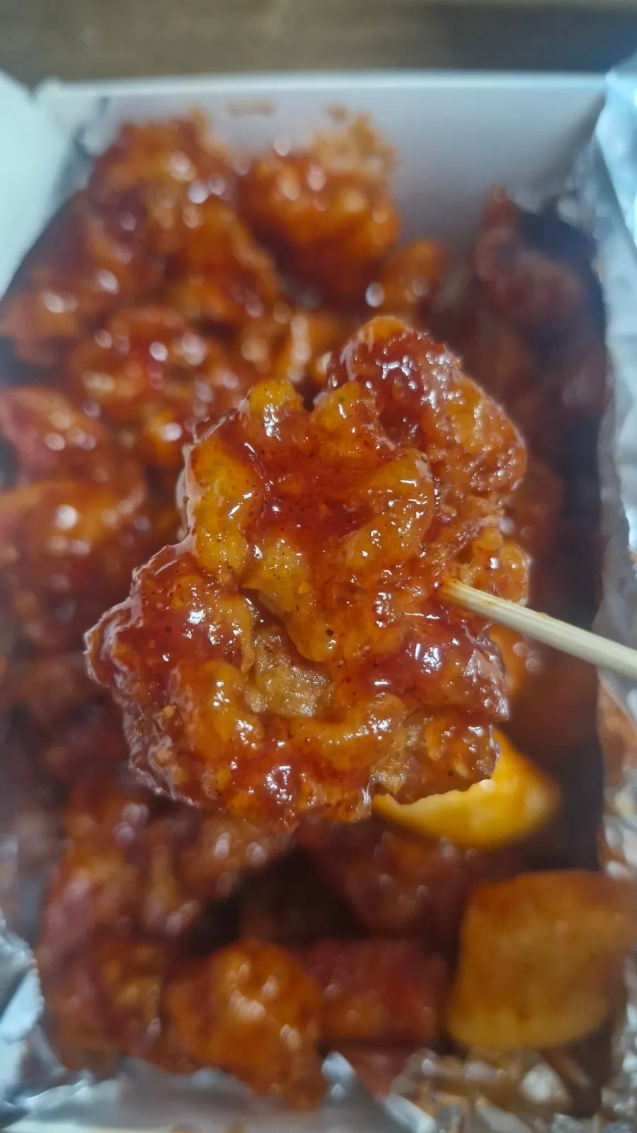 Close-up of glossy mild dakgangjeong