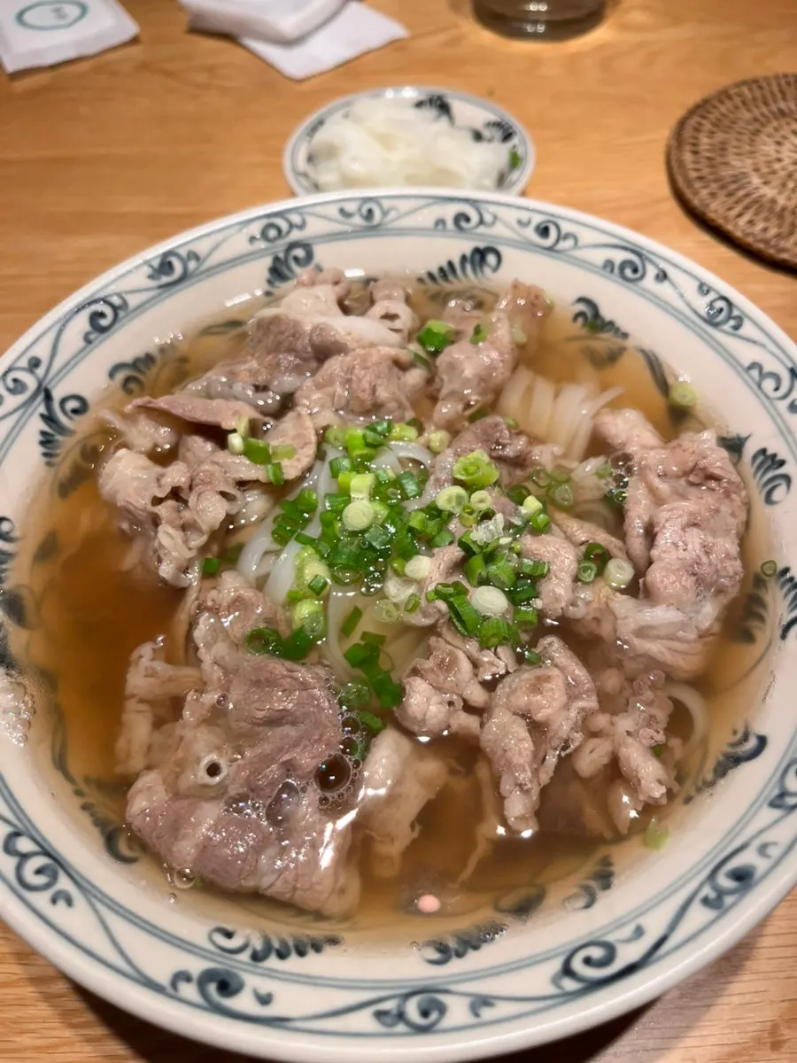 Beef pho topped with brisket-like meat
