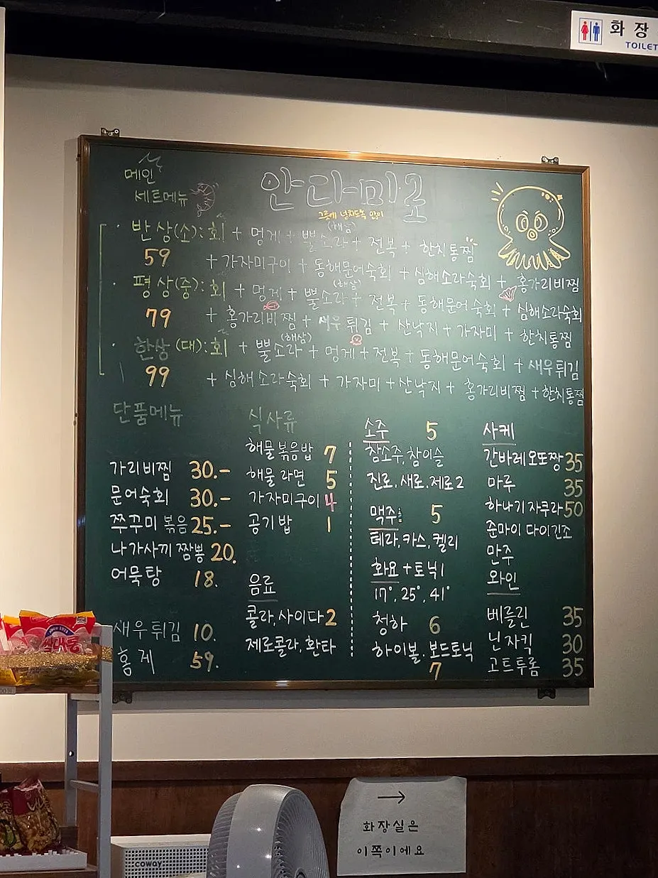 Menu board for Andamiro's seafood sets