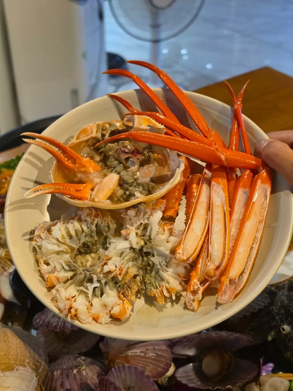 Snow crab meat and tomalley cleaned for easy eating