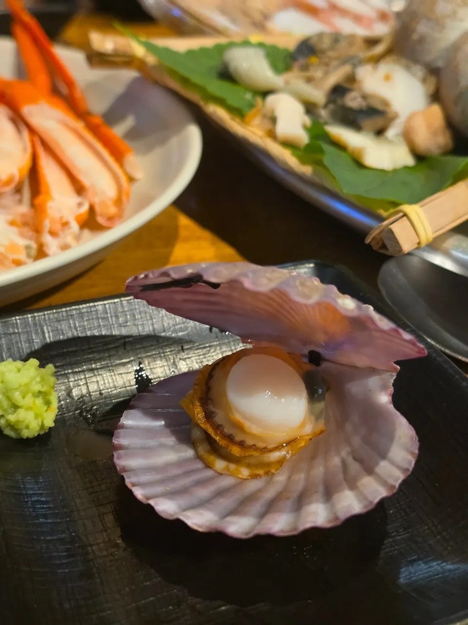 Steamed pink scallops with plump roe