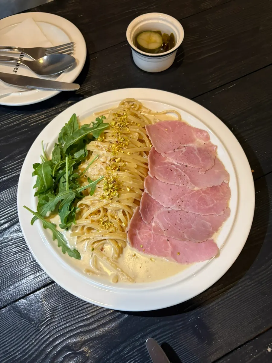 A plate of Andover's jambon cream pasta