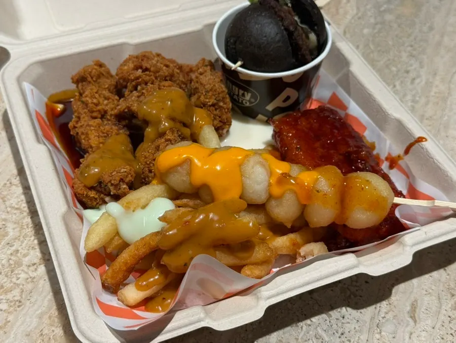 Deep Crunch Box and hot dog on the table