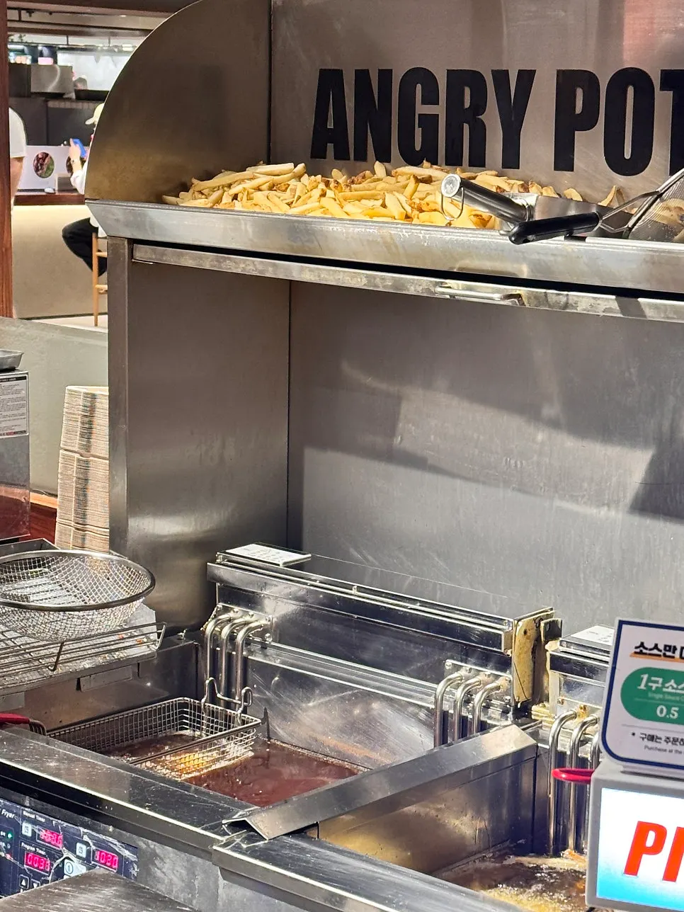 Open frying station at Angry Potato