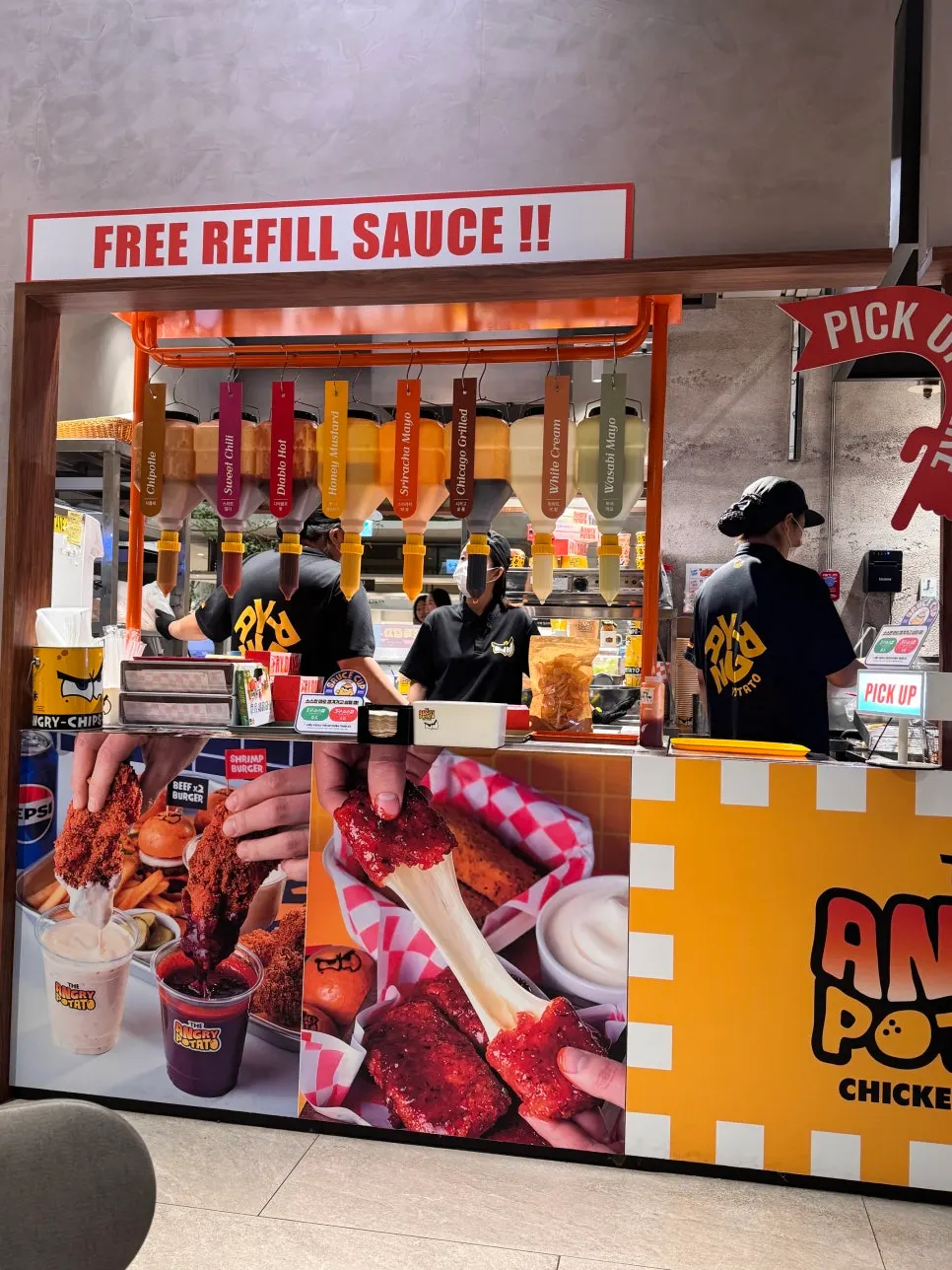 Angry Potato's free sauce refill counter
